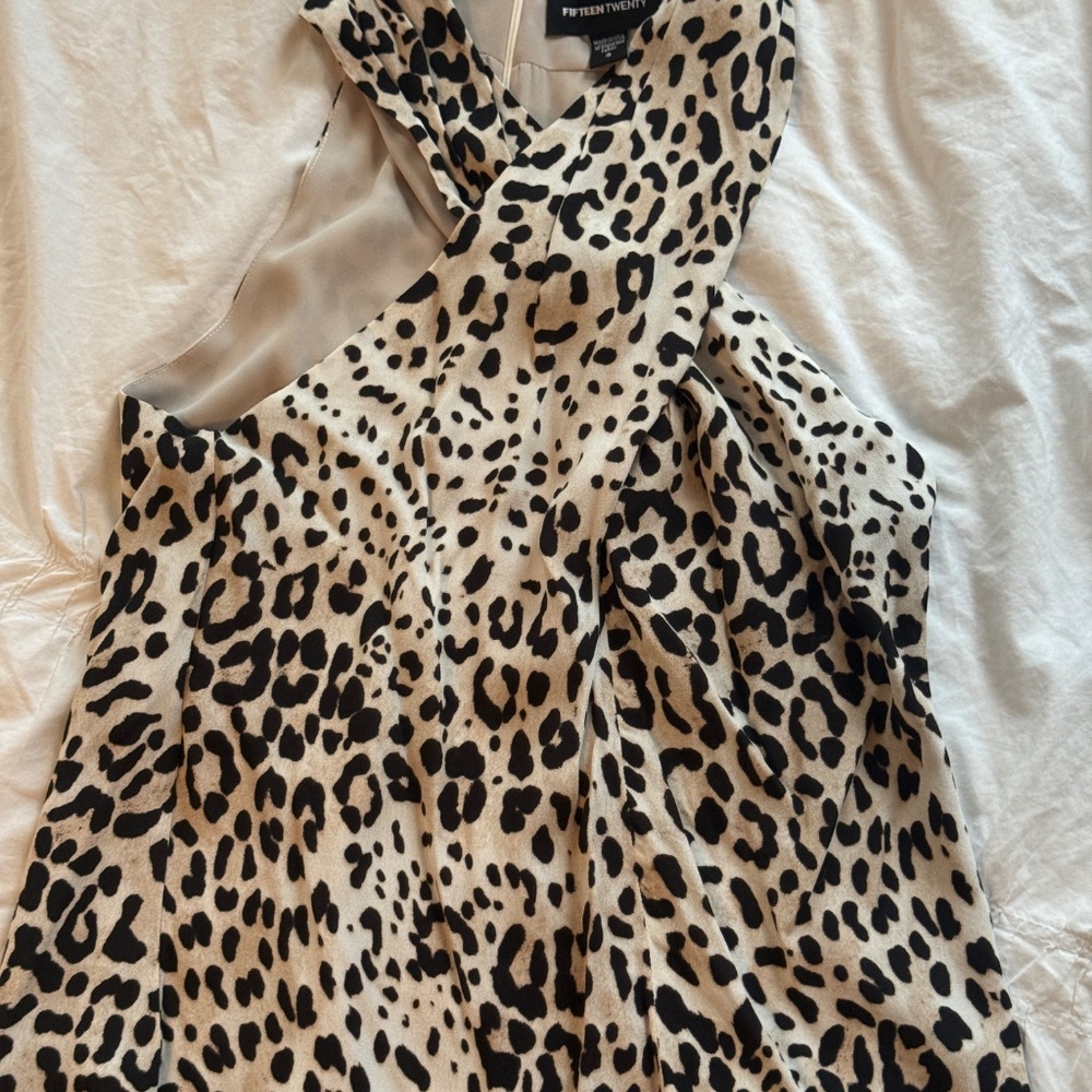 Fifteen Twenty - Cheetah Print Crossover Crepe Halter Top - Picture 2 of 7